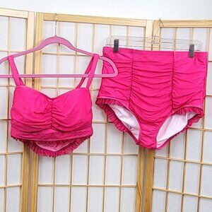 Torrid pink two-piece swimsuit bikini with ruffles high waist size 0 or 10 EUC